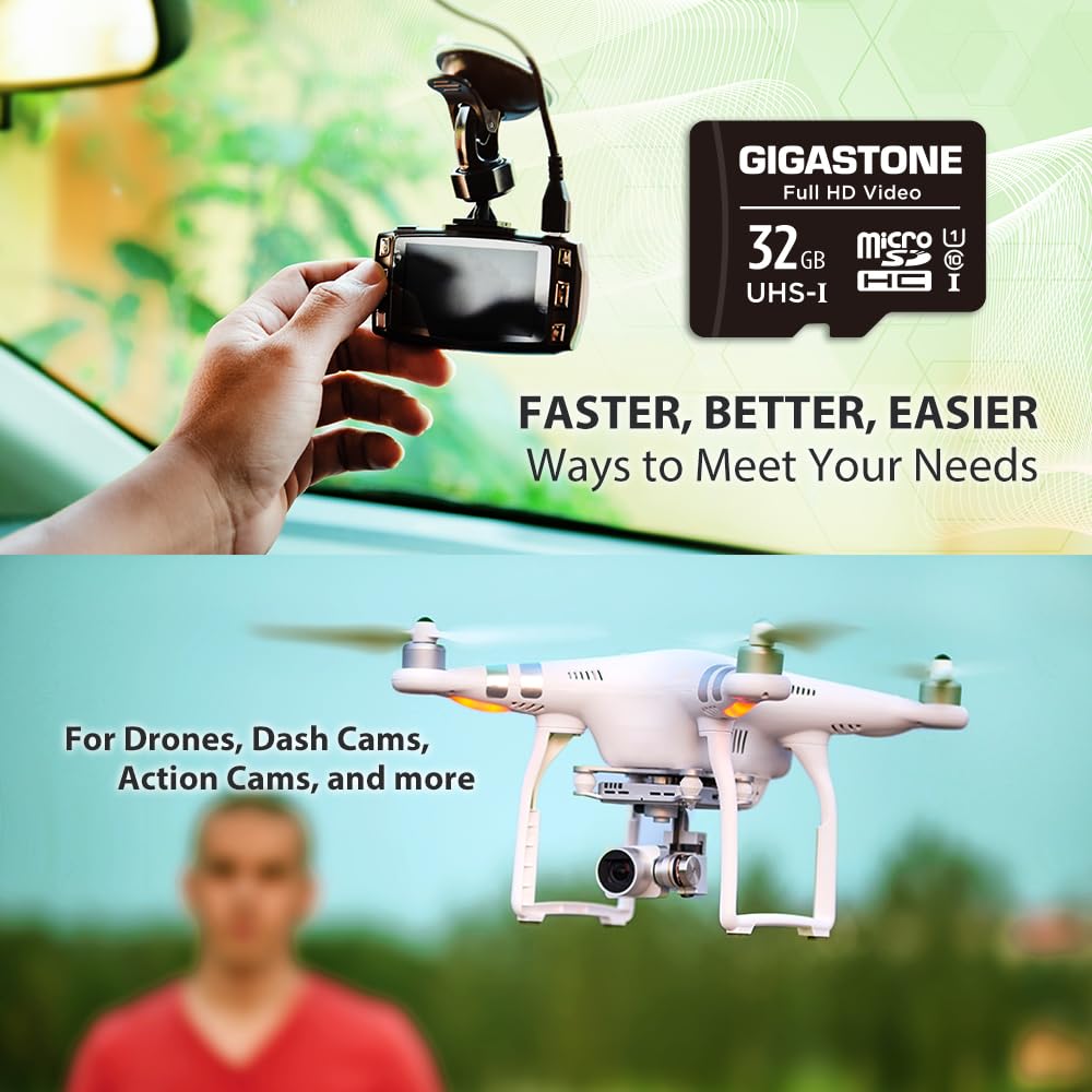 Gigastone 32Gb 5-Pack Micro Sd Card, Full Hd Video, Surveillance Security Cam Action Camera Drone, 90Mb/S Micro Sdhc Uhs-I U1 C1