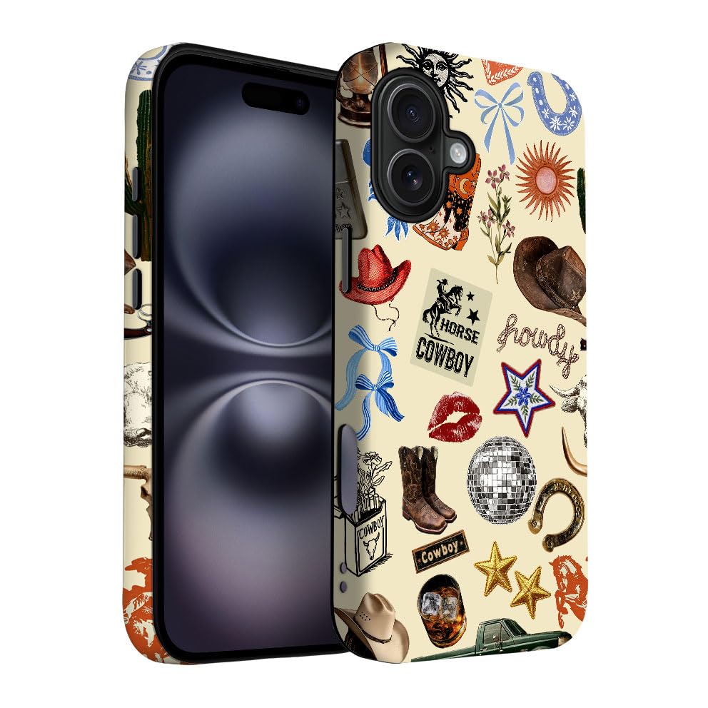 Yuzbira for iPhone 16 Case | Western Cowboy Collage | Slim Drop Protection Design