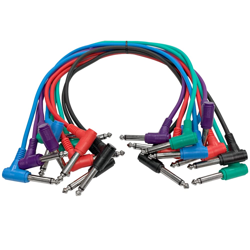 Seismic Audio Speakers     Ts Right Angle Patch Cables, Multi Colored Guitar Cables, 1.5 Feet, Pack Of 10
