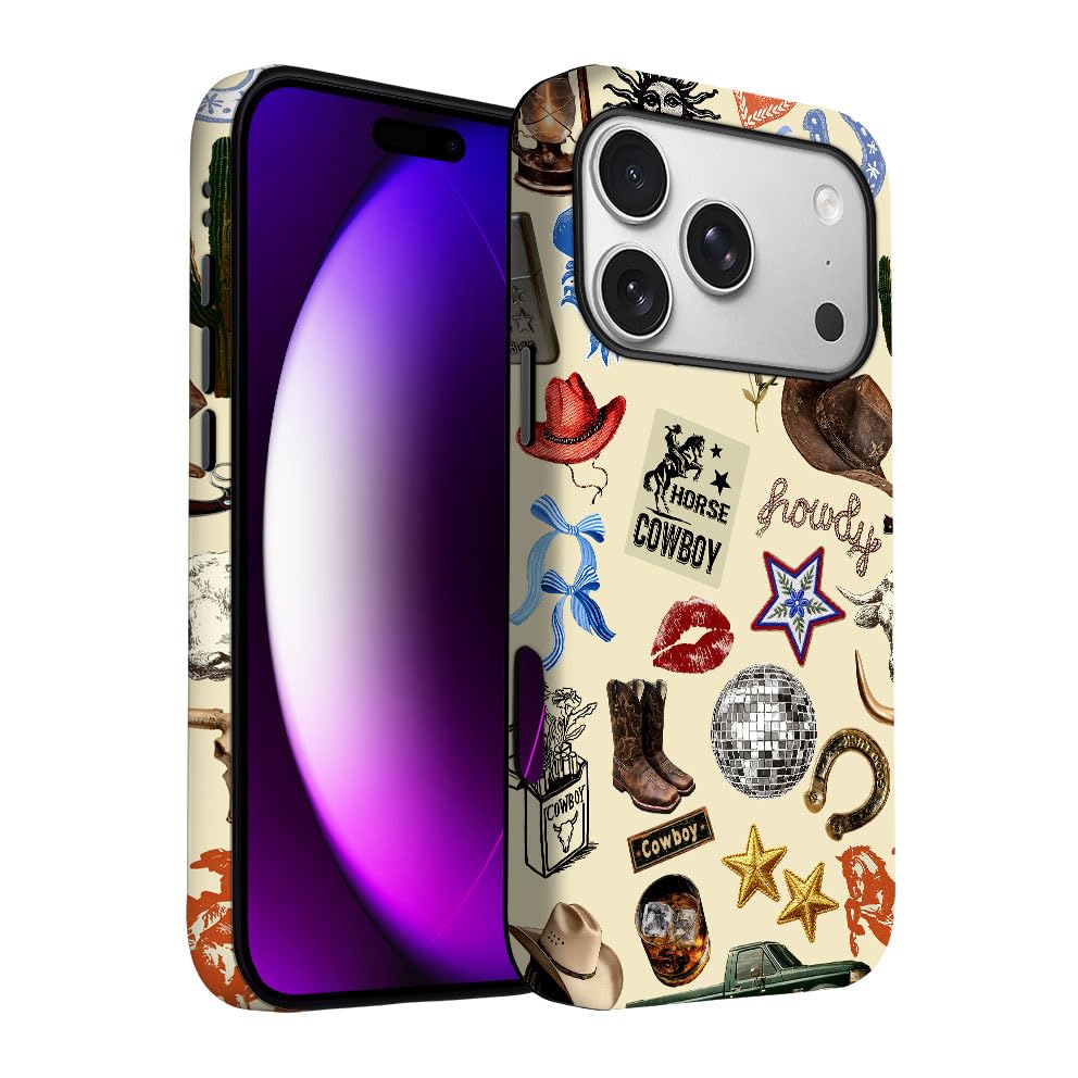 Yuzbira for iPhone 17 Pro Case | Western Cowboy Collage | Slim Drop Protection Design