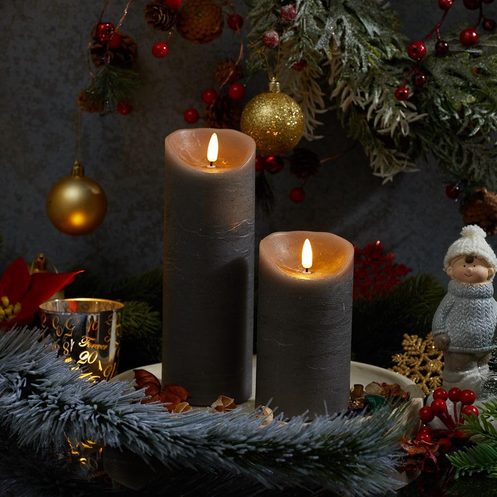 Glowiu Flameless Candles With Remote Battery Operated Candles Set Of 2, Gray Led Candles 2 Room Decor For Holiday, Party, Home D