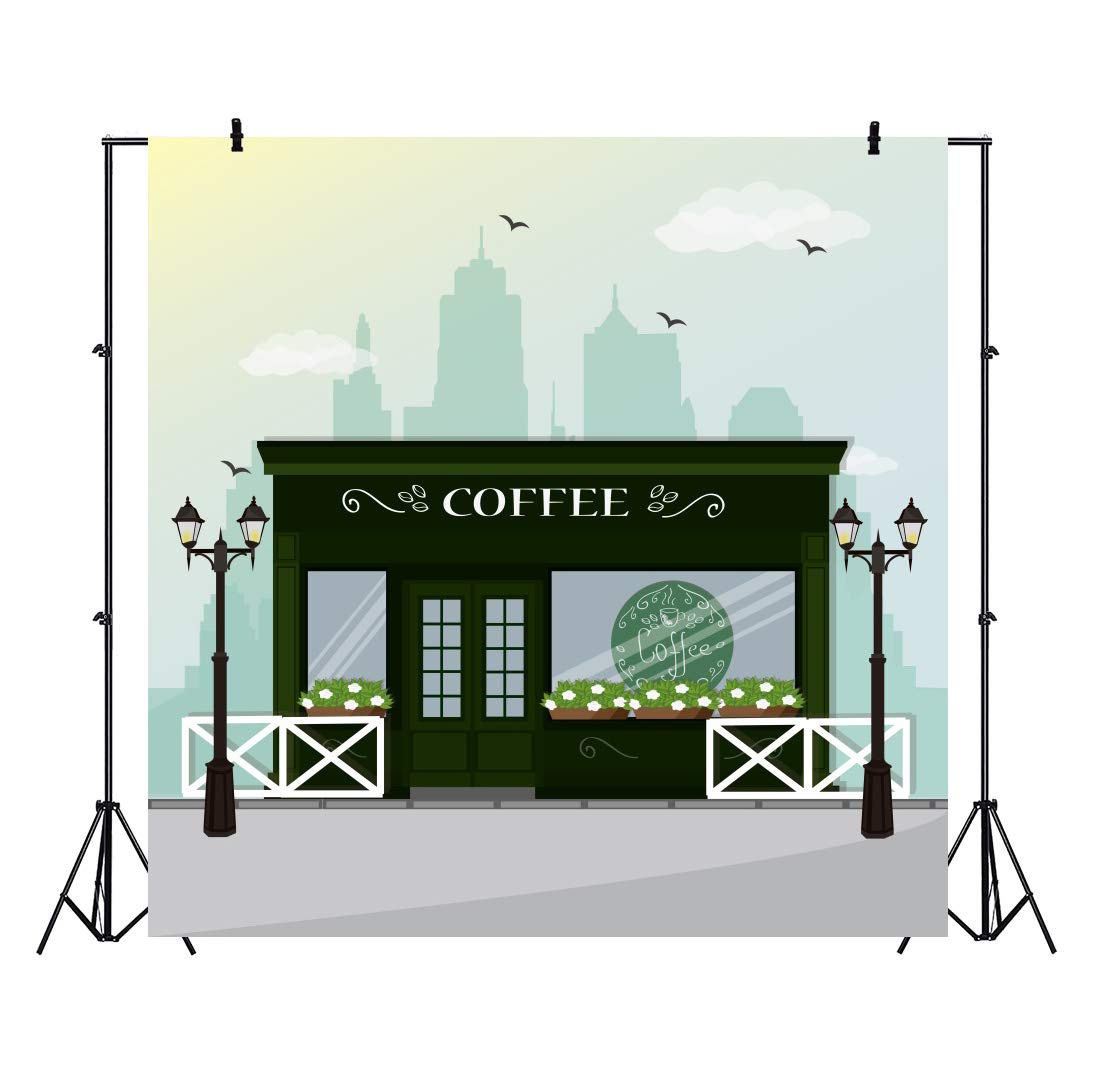 Csfoto 4X4Ft Cartoon Coffee Shop Backdrop For Party Birthday Backdrop For Kids Birthday Party Photography Background Coffee Back