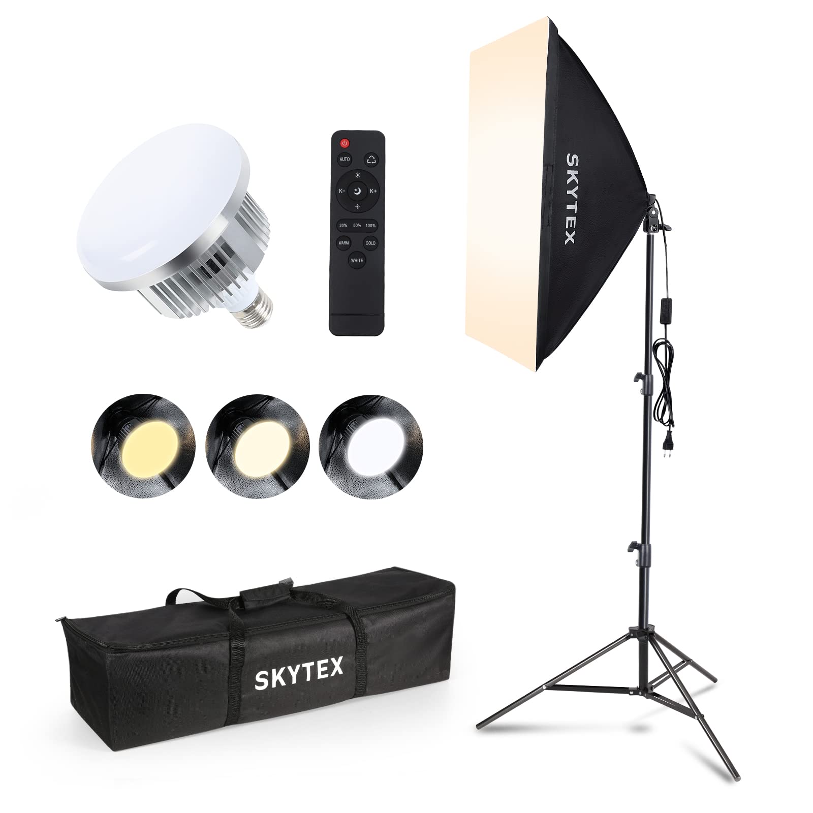 Skytex Softbox Lighting Kit(1Pack), Continuous Photography Lighting Kit With 20X28In Soft Box | 85W 2700 6400K E27 Led Bulb, Pho