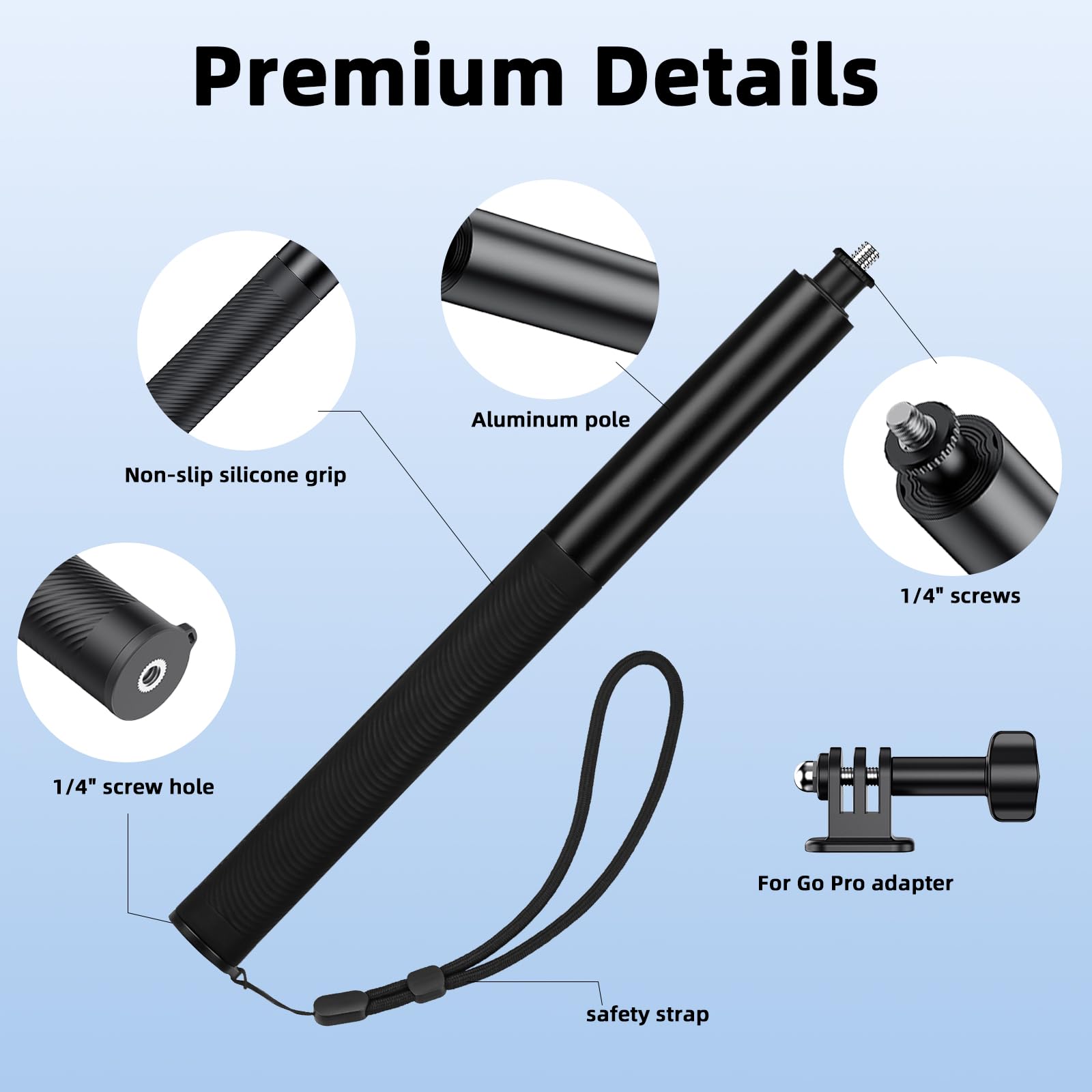 Brdrc 53'' Invisible Selfie Stick For Insta360 X5 X4, Extended Monopod Pole Heavy Duty Solid Compact For Insta 360 X5 X4 X3 X2 X