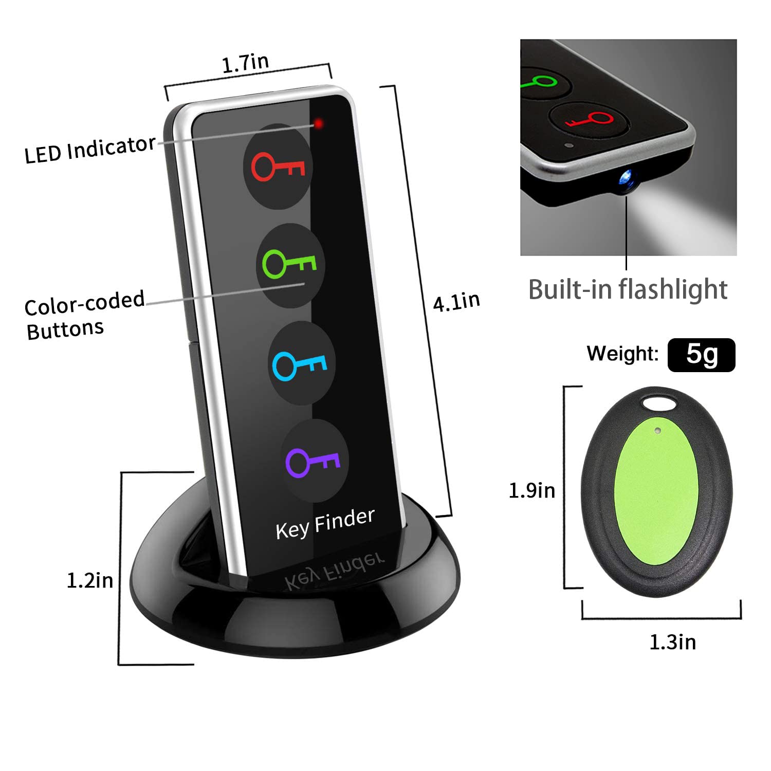 Key Finder Locator With Sound,Megtaight,80Db+ Rf Item Locator Tags With 130Ft Working Range, 1 Rf Transmitter & 4 Receivers,Wire