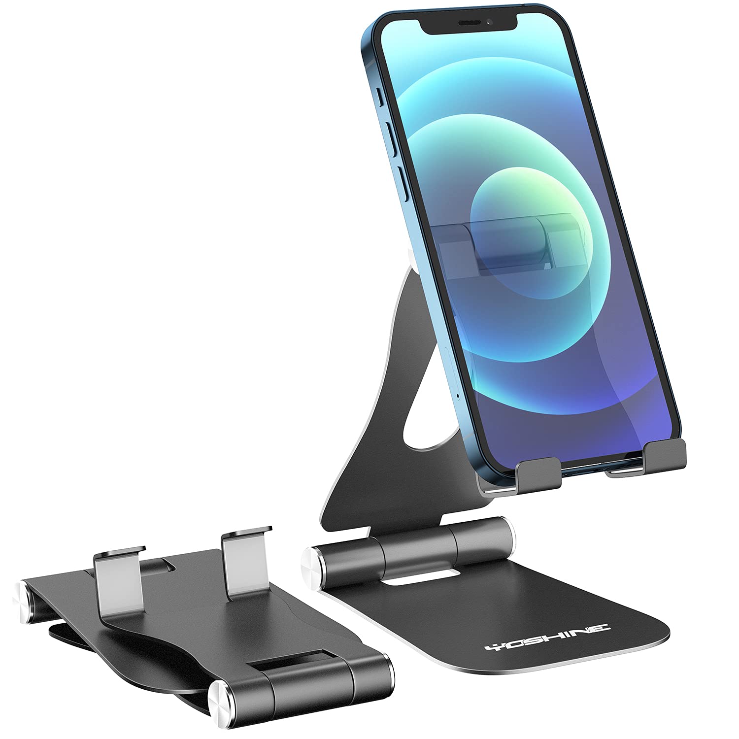 YOSHINE Cell Phone Stand, Upgraded Phone Stand for Desk, Adjustable Tablet Stand, Foldable Portable Aluminum Phone Holder, Cradl