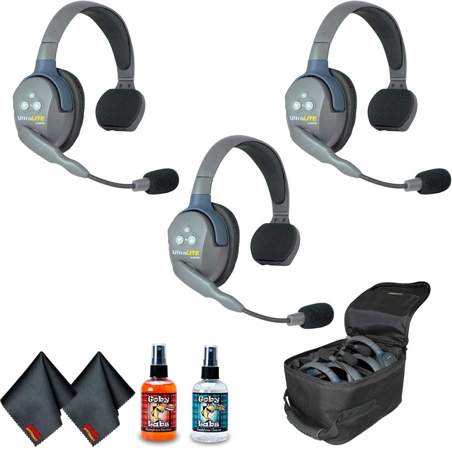 Eartec Ul3S Ultralite 3 Person Headset System (Usa) With 6Ave Heaphone And Microphone Cleaning Kit