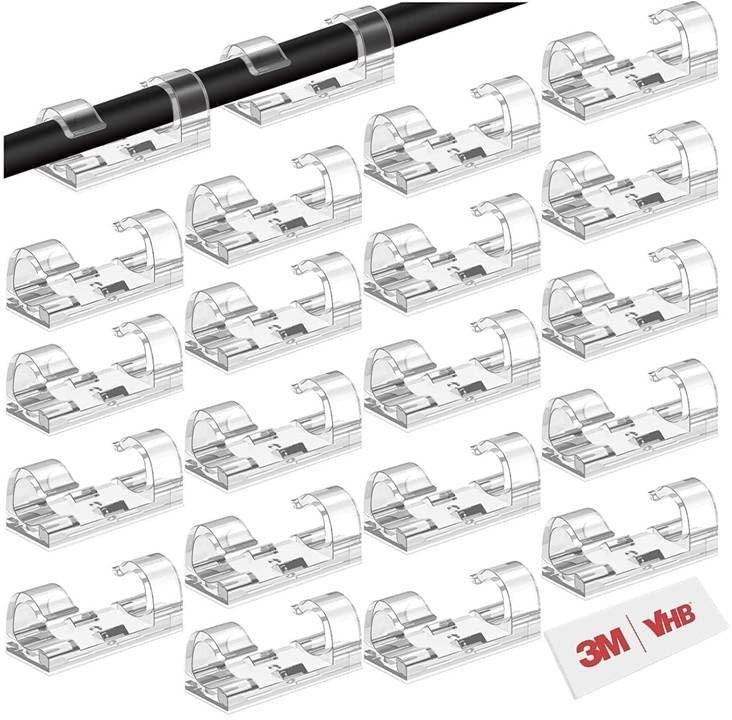 Invoss 40 Pcs Strong Cable Holder Clips, 3M Vhb Wire Organizer Cable Management Clip, Transparent Cable Clips, Self Adhesive Cab