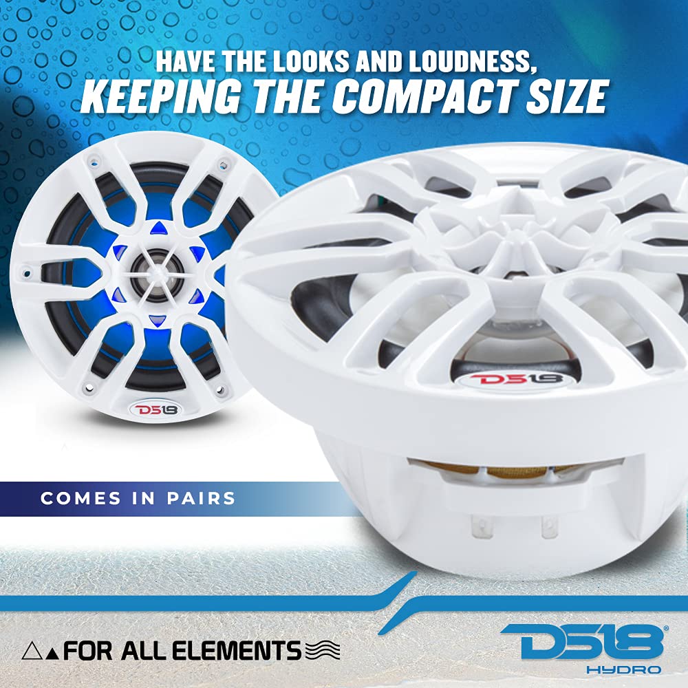 Ds18 Hydro Nxl-6 - High End Coaxial Speaker Pair - 2-Way Marine Speaker W/Integrated Rgb Lights - 300 Watt - 100% Uv Stable - Wa