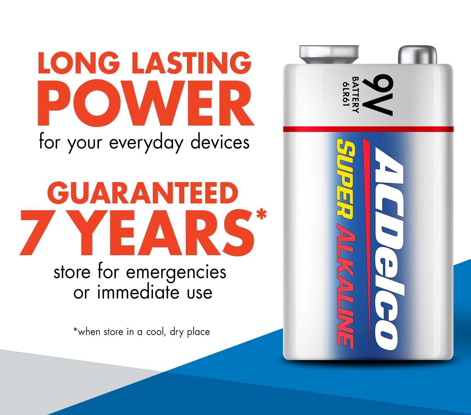 Acdelco 12 Count 9 Volt Batteries, Maximum Power Super Alkaline Battery, 7 Year Shelf Life, Recloseable Packaging