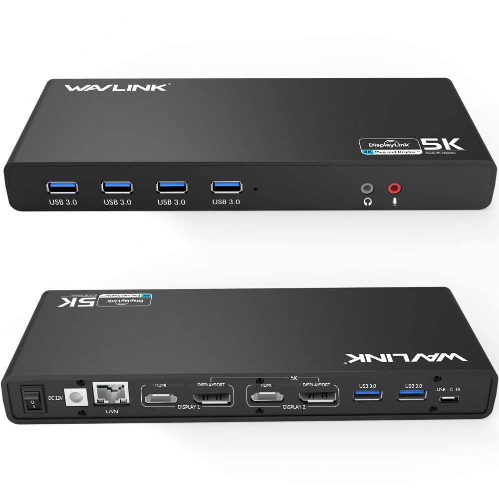 WAVLINK USB C Universal Docking Station, 15-in-1 Ultra 5K Dual 4K HD Multiple-Display Dock with 2 HDMI/2 DisplayPort/Gigabit Eth