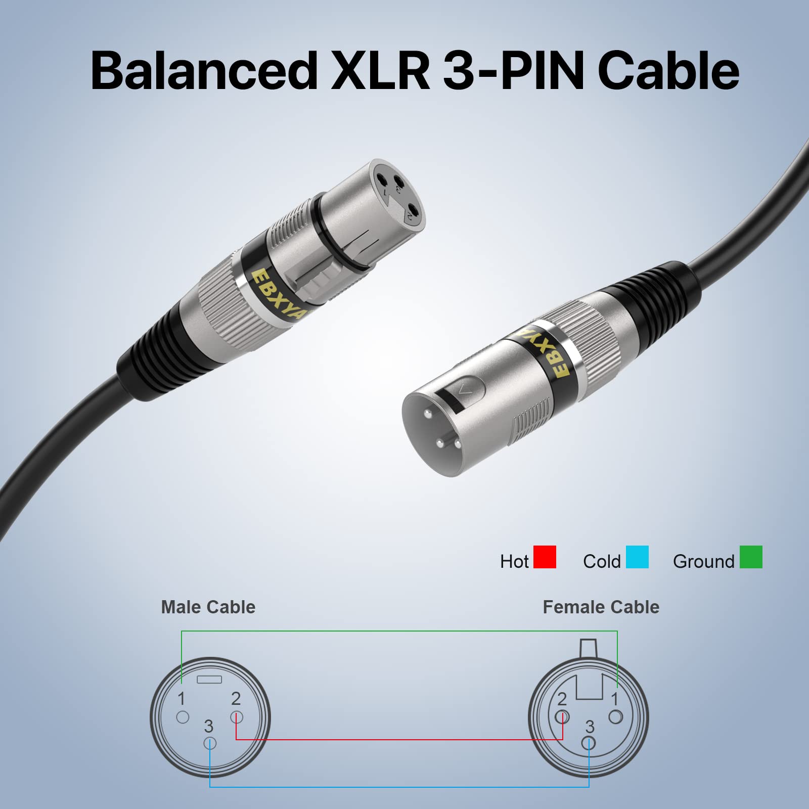 Ebxya Xlr Cables 20Ft 2 Pack   Premium Balanced Microphone Cable With 3 Pin Xlr Male To Female Cable, Black