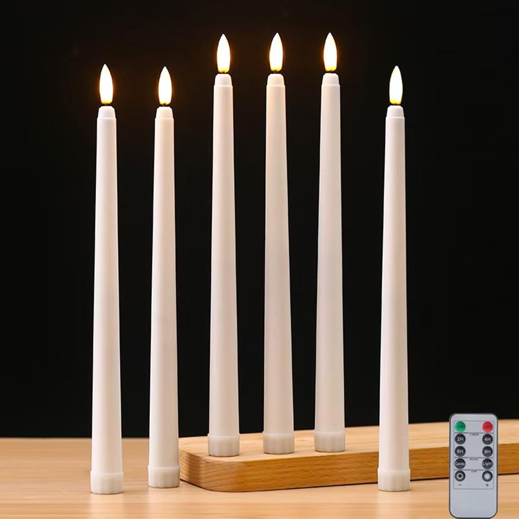 Ni Jasw White Flameless Taper Candles With Remote, Flickering Led Battery Operated Candlesticks Set Of 6