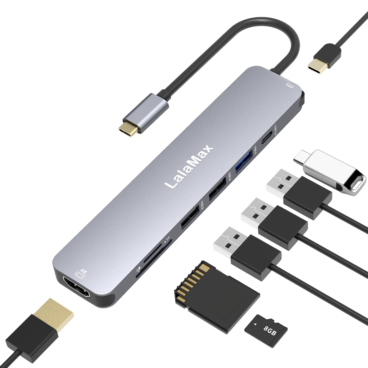 Usb C Hub,Lalamax Type C Hub 8 In 1 Multiport Adapter For Macbook,Usb C To Hdmi4K60 Sd Tf Usb3.0 Usb2.0 Usb C Date Dongle