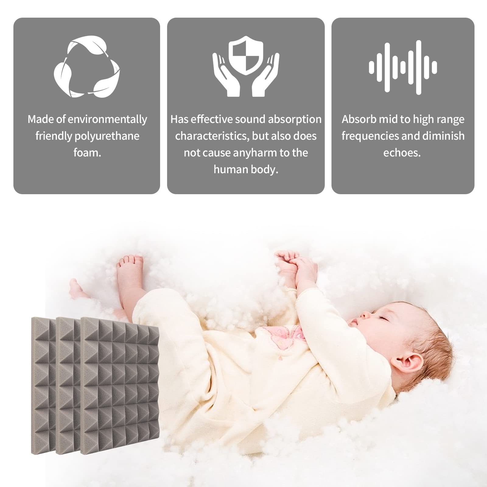 Musfunny Sound Proof Foam Panels, 12 Pcs 2'' X 12'' X 12'' Acoustic Foam Panels Sound Absorbing Wall Panels For Studio Recording