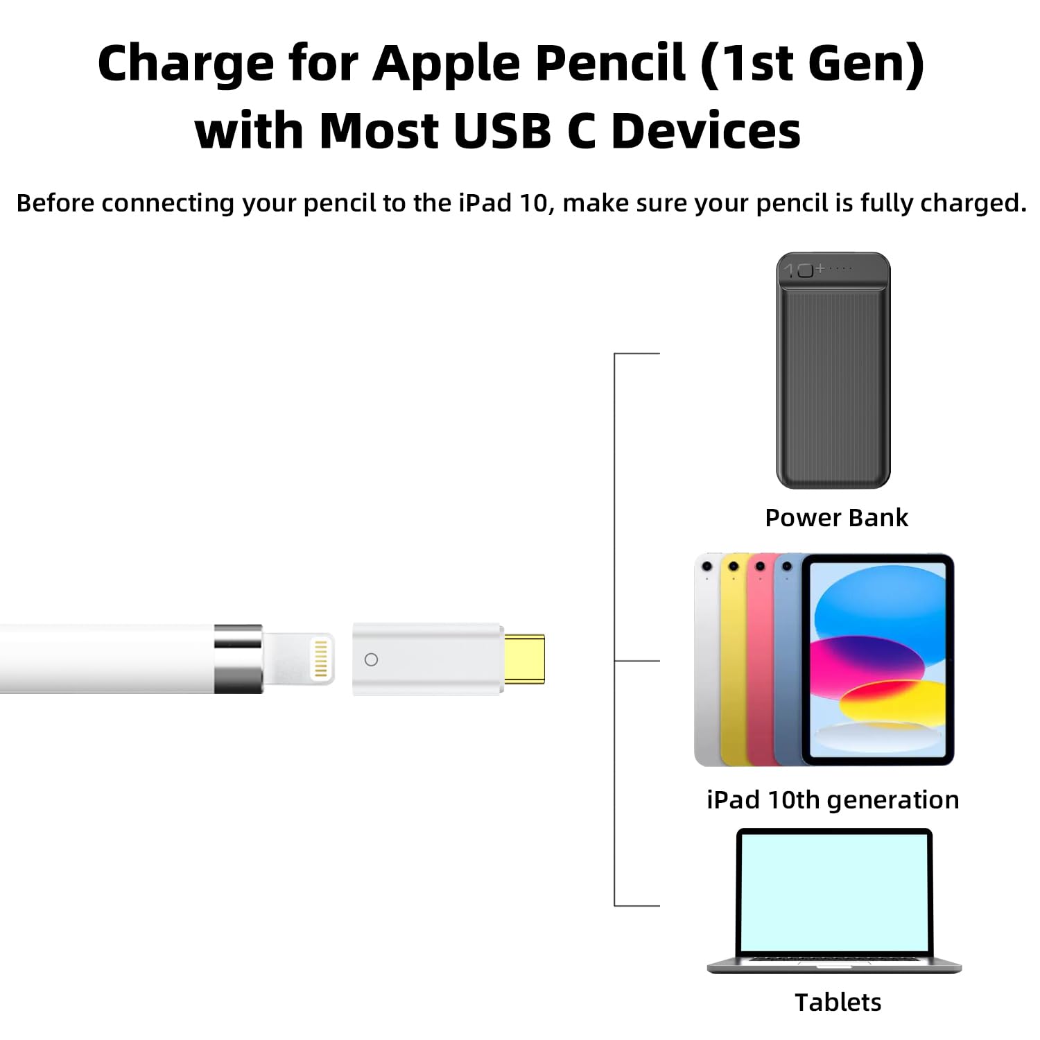 Jadebones Usb C To Pencil Adapter For Apple Pencil 1St Generation, Usb C To For Lightning Pencil Charging Adapter Type C Bluetoo