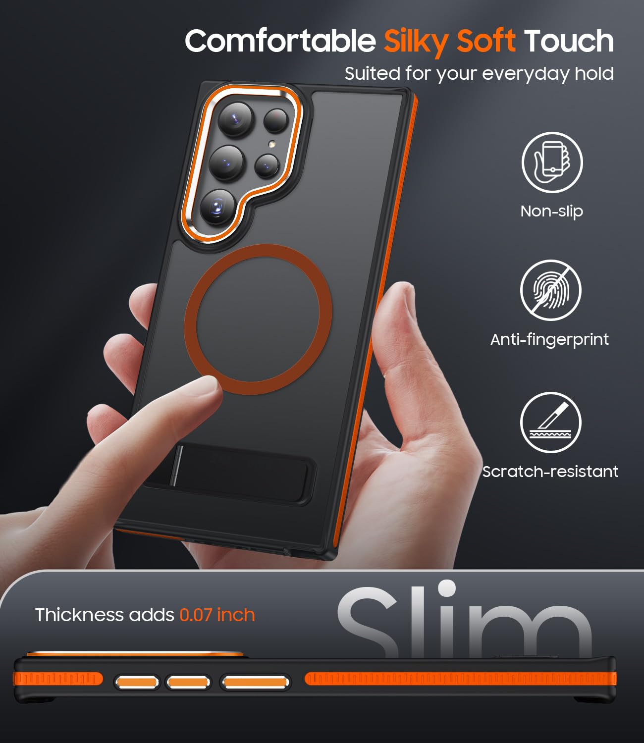 Makavo Magnetic For Samsung Galaxy S23 Ultra Case With Stand, Compatible With Magsafe, Slim Translucent Matte Military-Grade Dro