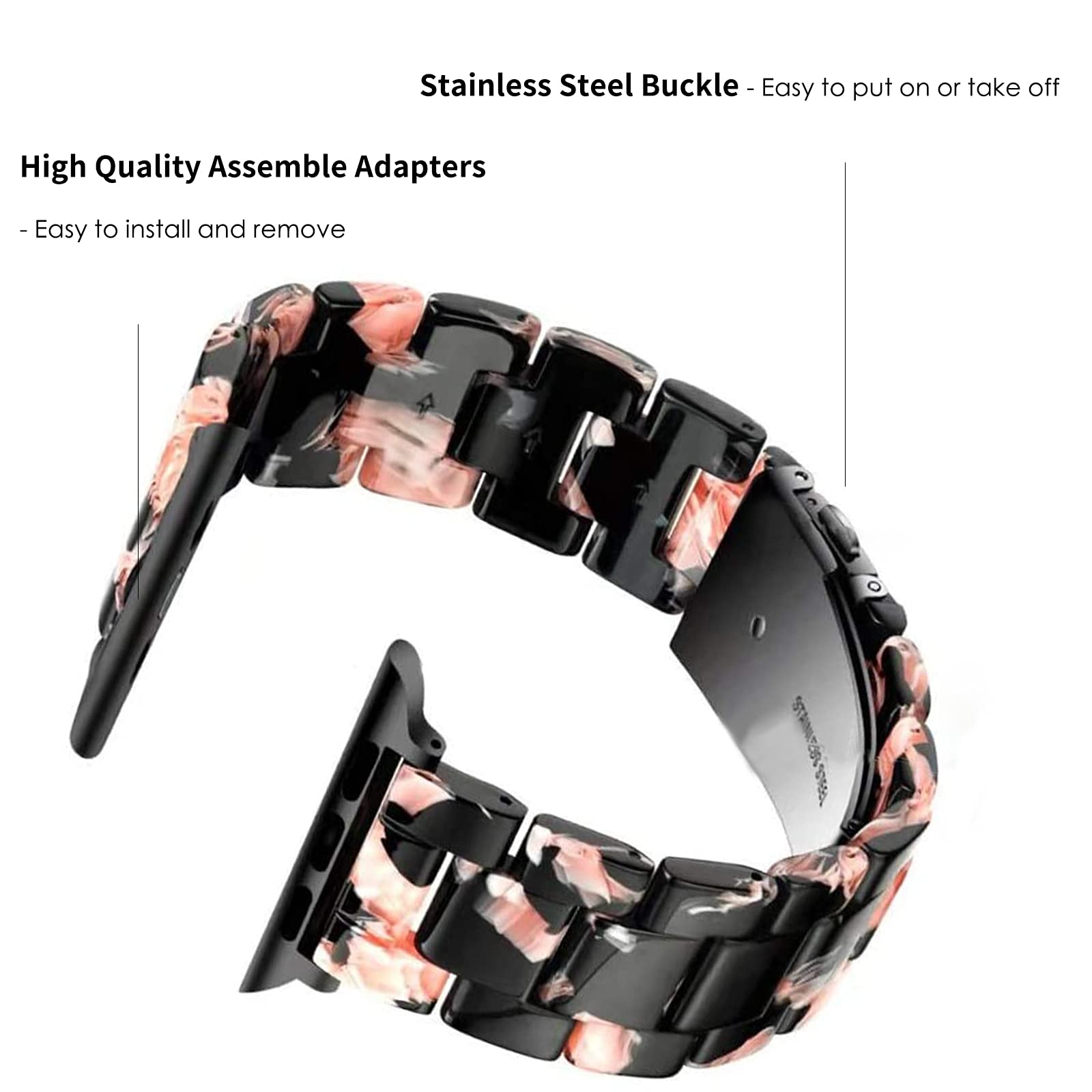 Hopo Compatible With Apple Watch Band 38Mm 40Mm 42Mm 44Mm Thin Light Resin Strap Bracelet With Stainless Steel Buckle Replacemen