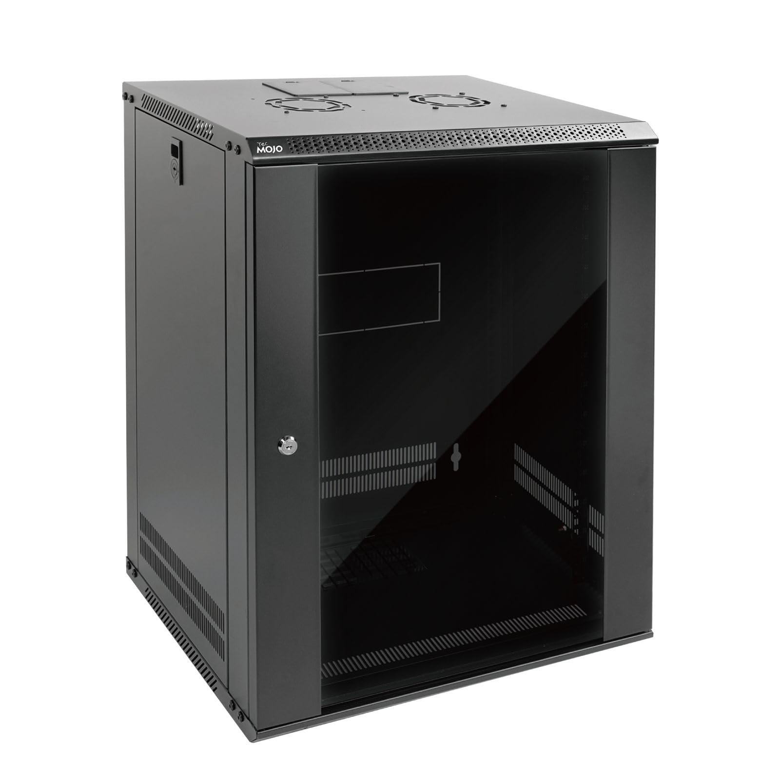 Tecmojo 15U Wall Mount Rack Network Cabinet For 19'' It Equipment,With Lockable Glass Door And Side Panels,Cooling Fan,17.7Inch 