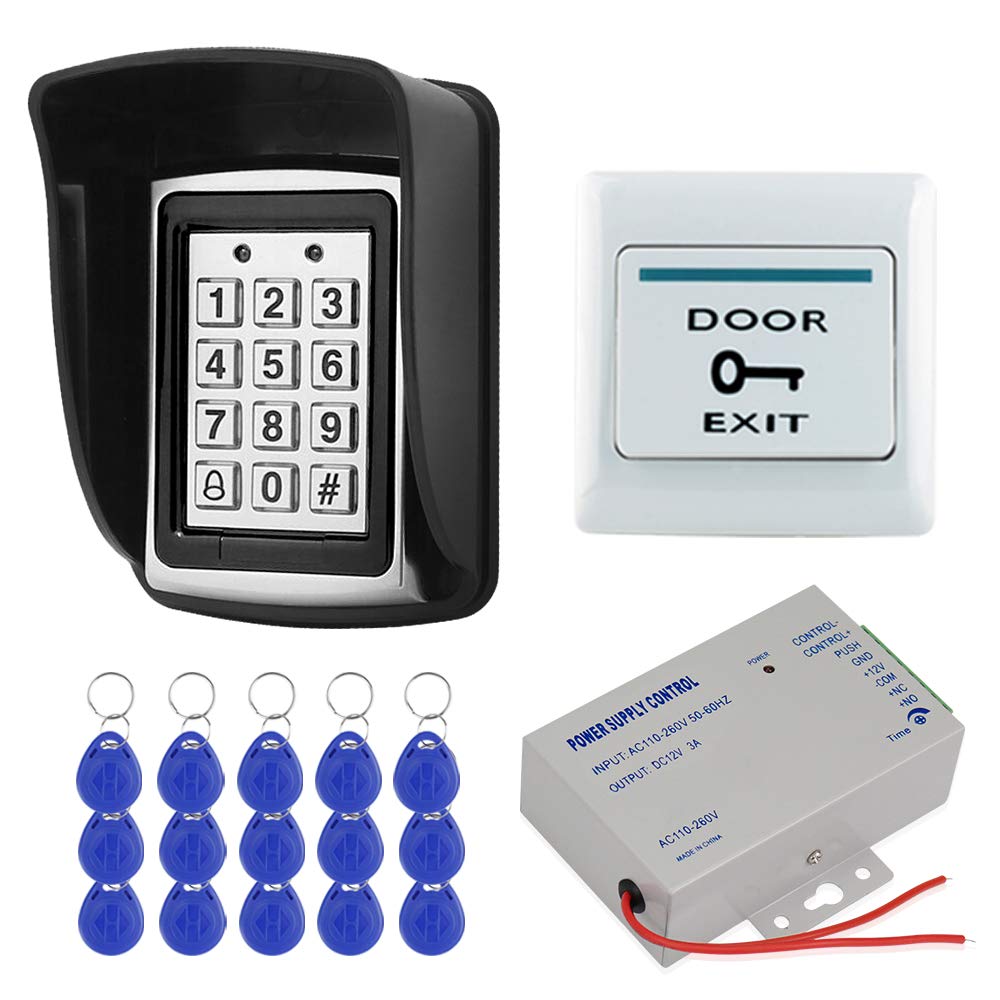 Hfeng Diy Rfid Access Control System Kit For Home Outdoor Waterproof Cover + Rfid Keypad + Dc12V 3A Power Supply + Door Exit But