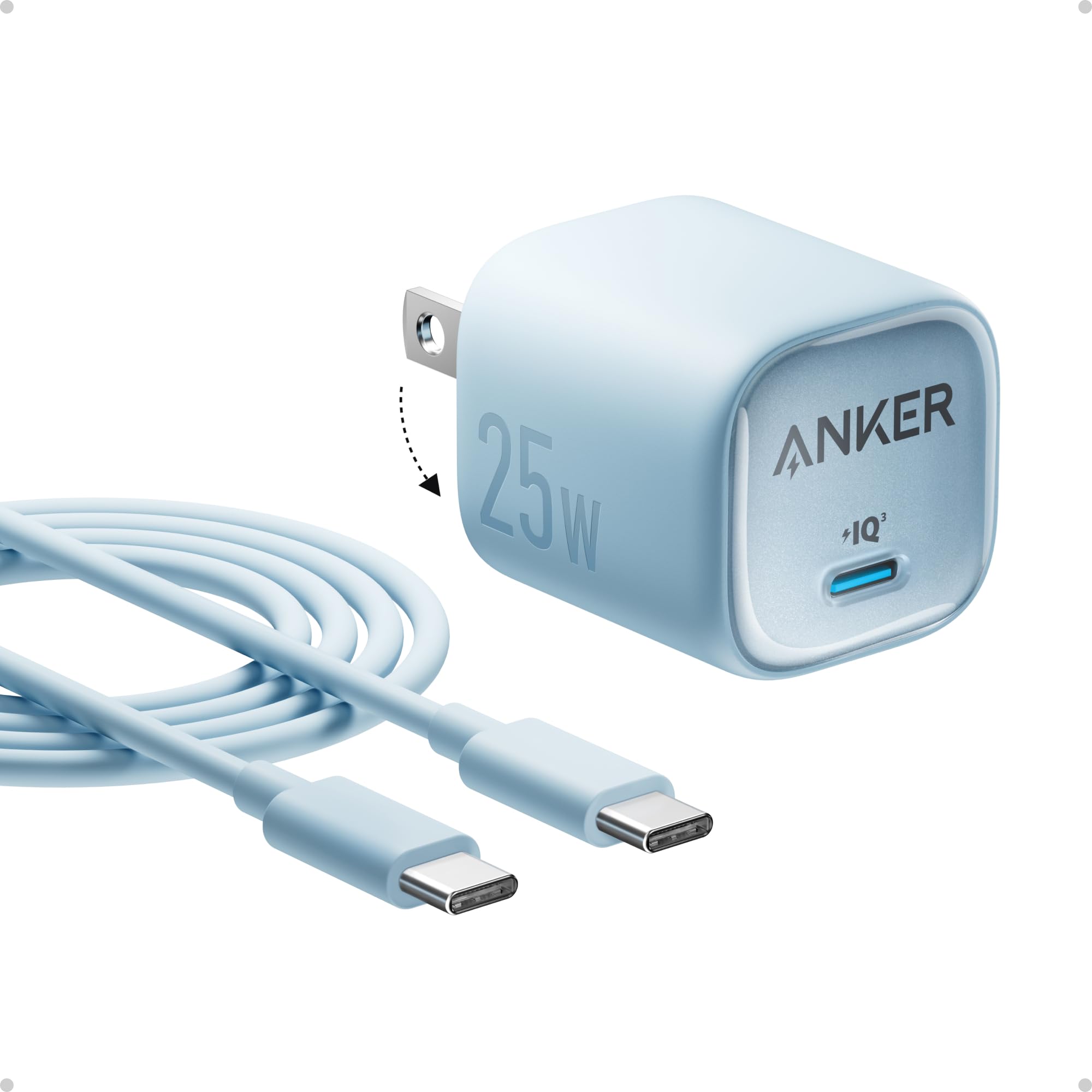 Anker 25W Usb C Charger Block, Compact And Foldable, Supports Pps Fast Charging For Galaxy S24/Z Fold/Z Flip/Tab, Iphone, Ipad (