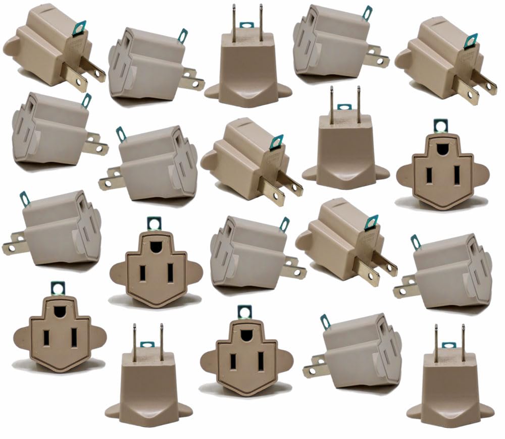 20 Pieces Electrical Ground Adapter 3 Prong Outlet To 2 Prong Plug Ac Etl Listed