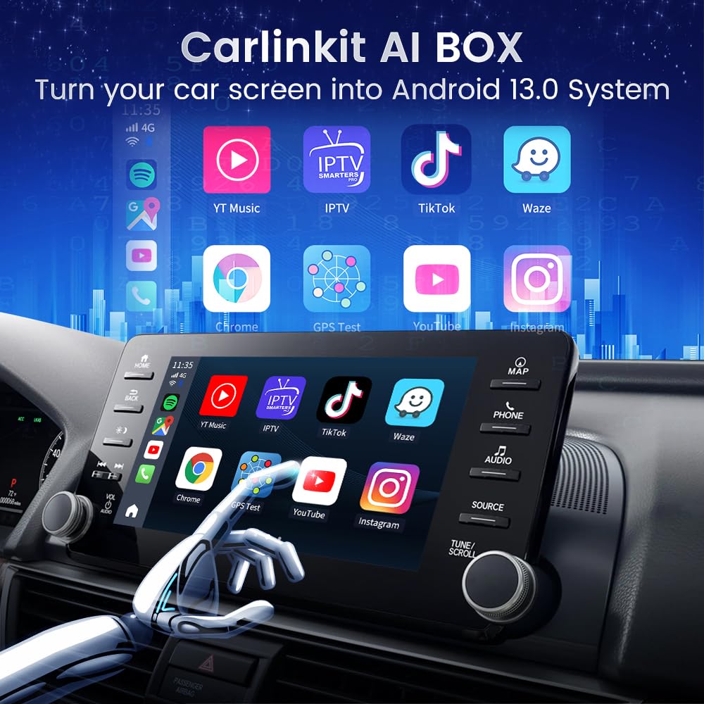 Carlinkit 8+128G   Wireless Carplay&Android Auto Adapter,Carplay Ai Box For Car Wired Carplay,8 Core,Bulit In Gps,Ultra Thin,Android 13.0 System,Dual Bluetooth,Sim&Tf Card Etc