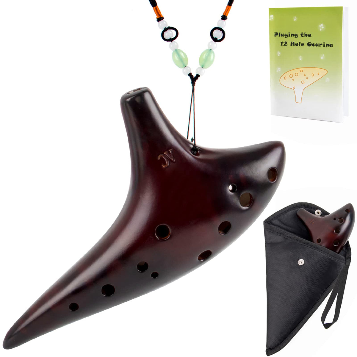 AKLOT Ocarina 12 Holes Alto C Smokey Straw Fired Ceramic Ocarinas with Protective Bag Starter Song Booklet for Kid Adult Beginne