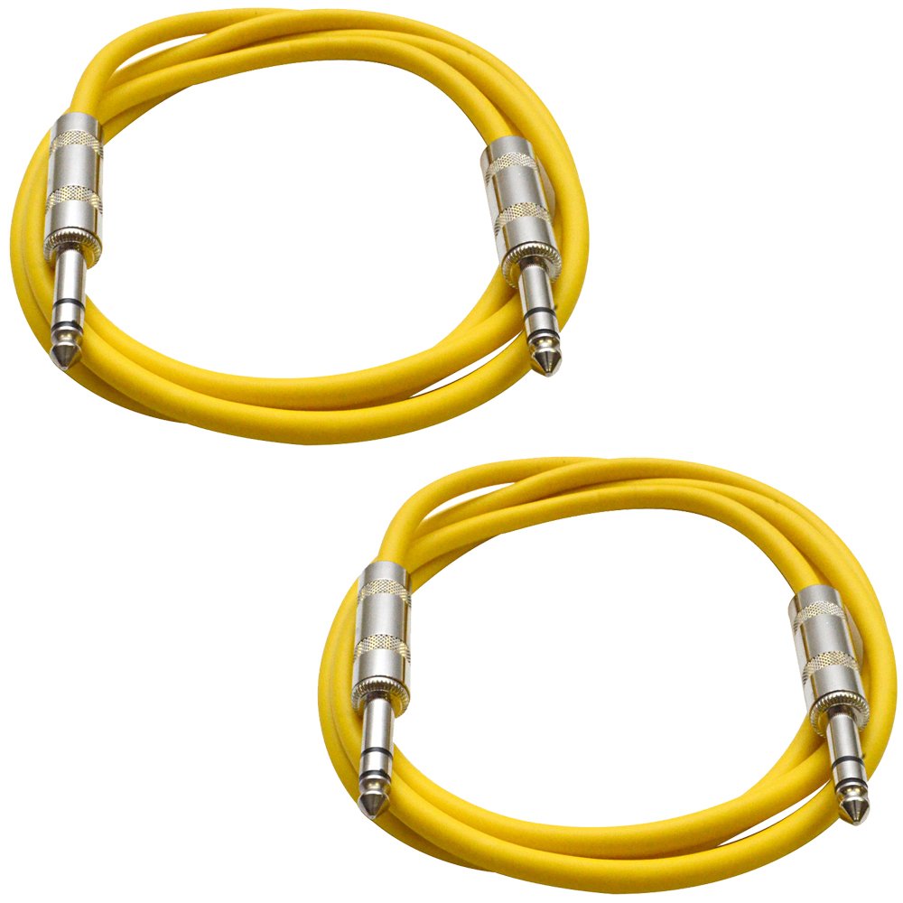 Seismic Audio - Satrx-3-2 Pack Of 3' 1/4'' Trs Male To 1/4'' Trs Male Patch Cables - Balanced - 3 Foot Patch Cord - Yellow And Y