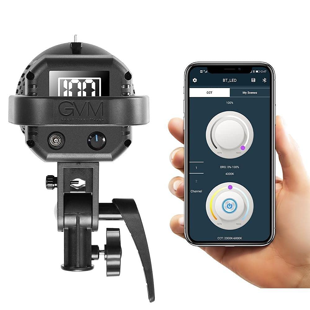 Gvm Great Video Maker 80W Cri97+ Video Lights With Bowens Mount Color Temperature 5600K Dimmable Led Continuous Lighting Spotlig