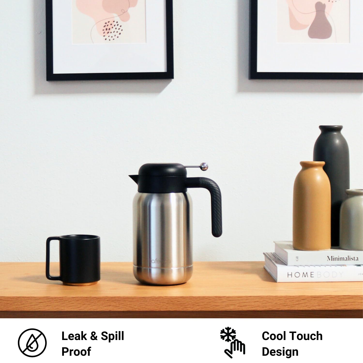 Aura Thermal Coffee Carafe Tea Pot For Keeping Hot & Iced Cold   Vacuum Insulated   Thermos Water Pitcher   Beverage Dispenser