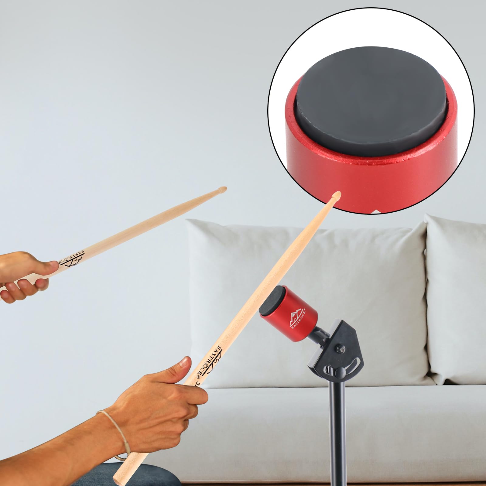 Eastrock Mini Practice Drum Pad With Stand, 2.16 Inches Double Sided Silent Drum Pad, Silicone Dumb Drum For Beginners,Red