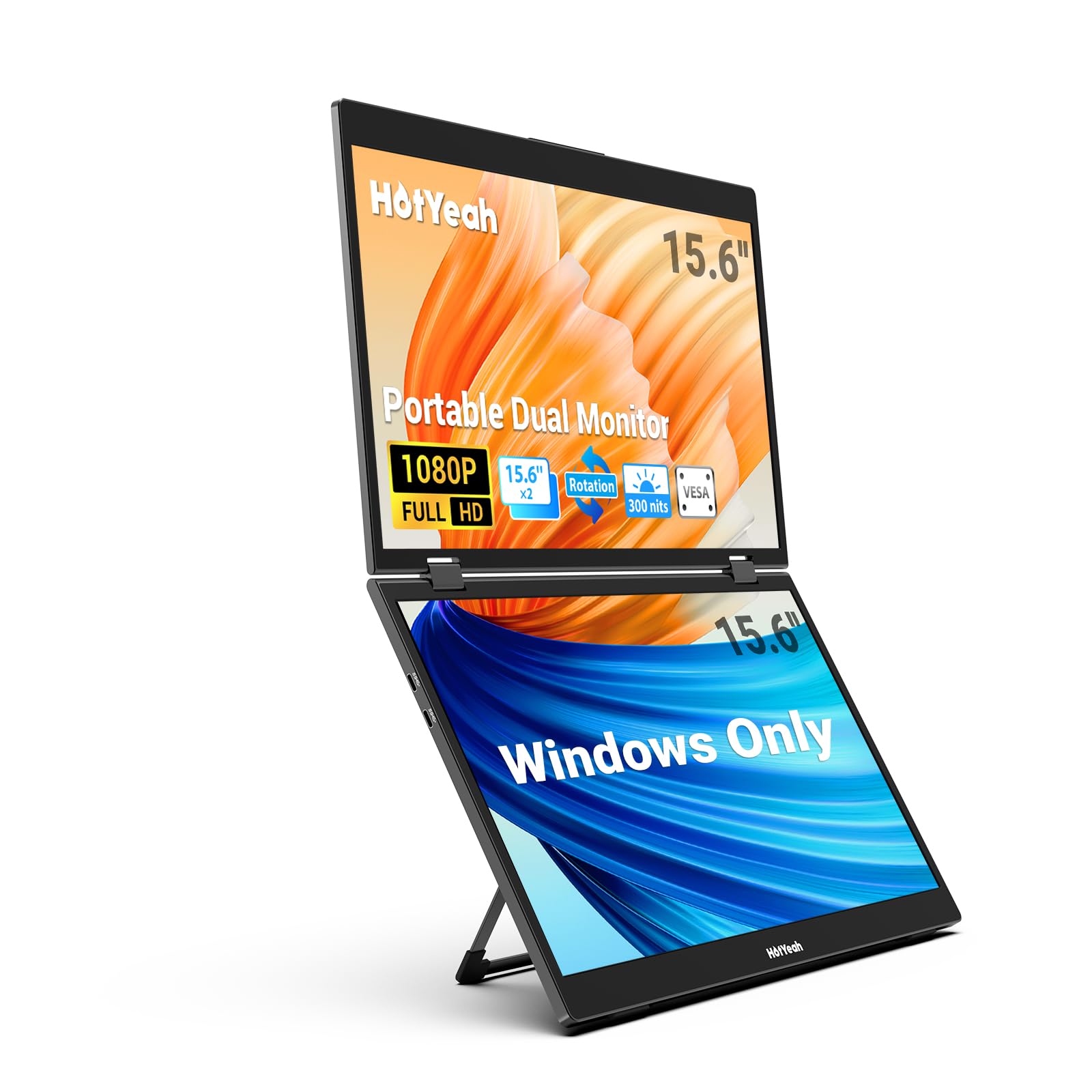 HotYeah Triple Laptop Screen Extender, 15.6 1080P FHD IPS Folding Stacked Portable Dual Monitor, USB C Travel Extended Computer 