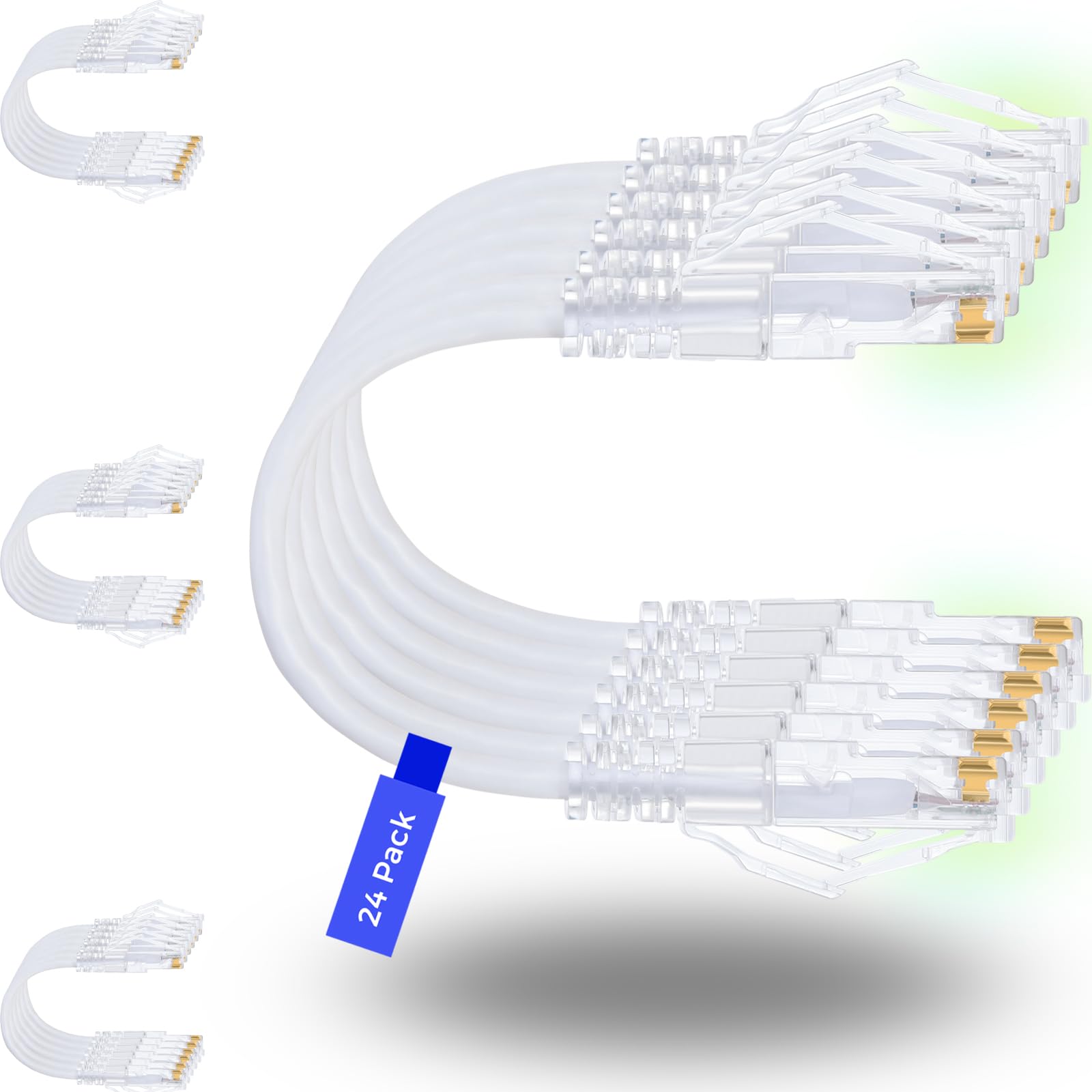 Rapink Patch Cables Cat6/ Cat6A 10Ft (24 Pack) Slim, Cat6A Ethernet Patch Cable 10G Support, Snagless Cat 6 Patch Cable For Patch Panel To Switch, Flexiable Cat6 Ethernet Cable White (24Pc6Aw 10)