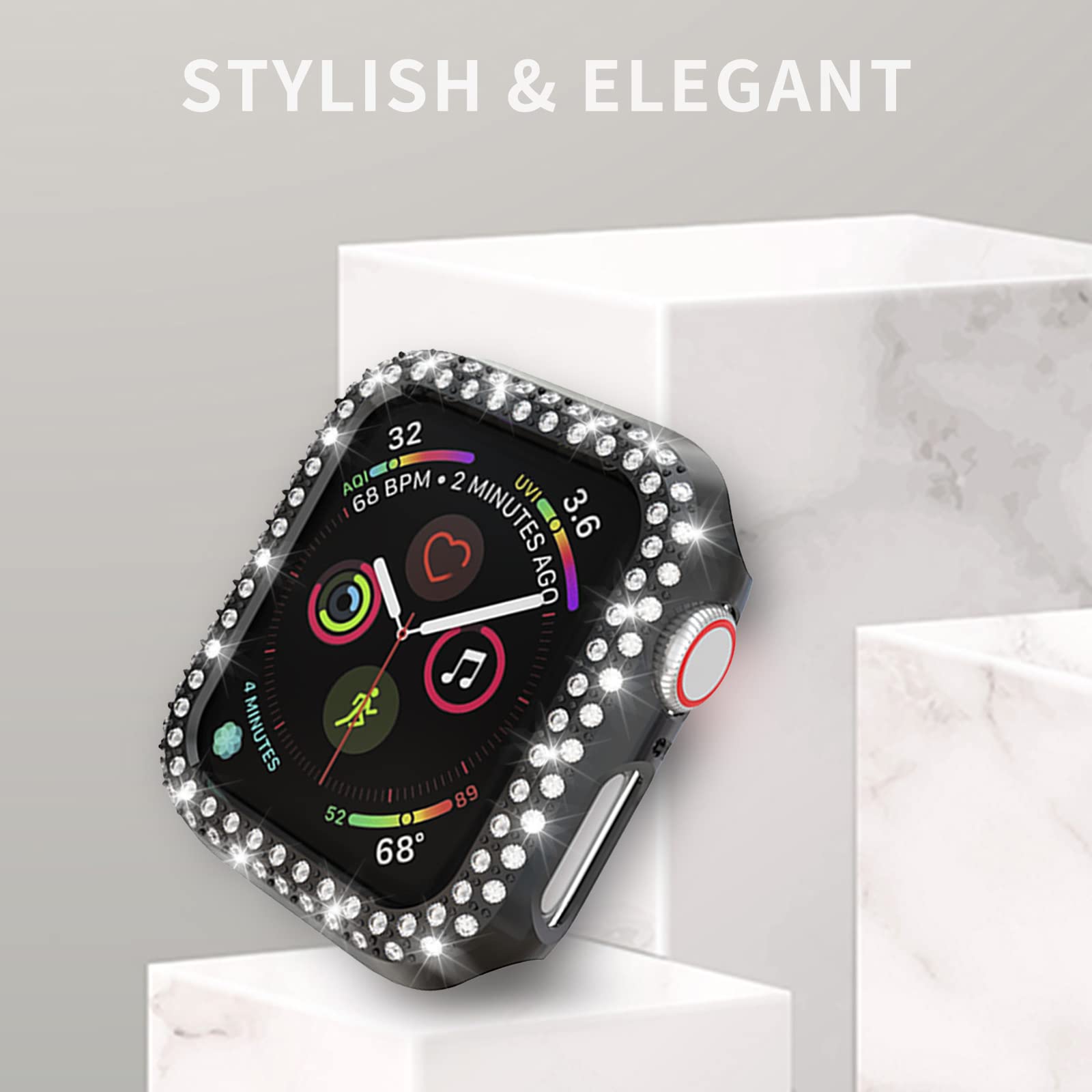 5Pack Protector Case Compatible With Apple Watch Se Series 6 5 4 40Mm Cover, Double Row Bling Crystal Diamonds Protective Cover