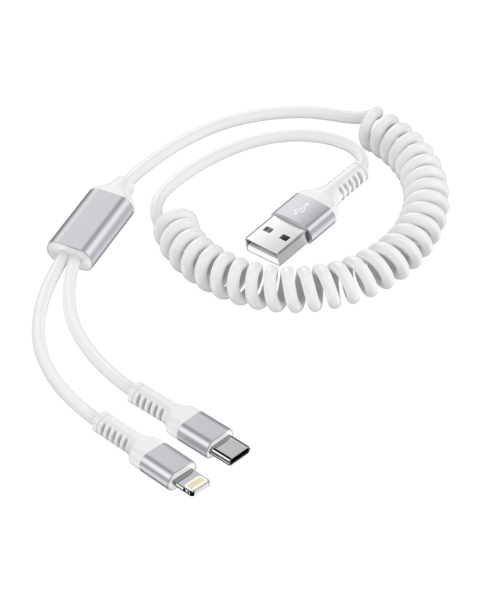 Iphone Charger Cord, Usb To Lightening /Type C Charging Cable Coiled Fast Charge Wire 2 In 1 For Iphone 15 Pro Max 14 13 Mini 11