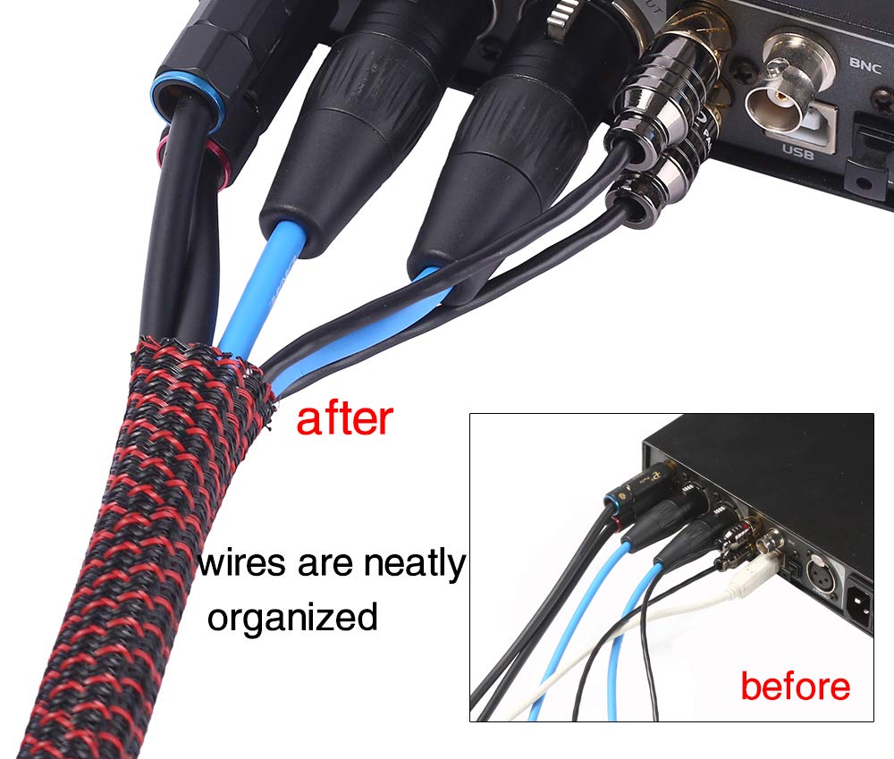 Alex Tech 25Ft - 1/2 Inch Cord Protector Wire Loom Tubing Cable Sleeve Split Sleeving For Usb Cable Power Cord Audio Video Cable