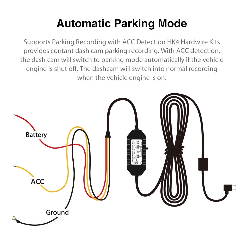 Viofo Hk4 Acc Hardwire Kit, Usb C Hard Wire Kit For T130, A119Mini Dash Cam, Low Voltage Protection For Parking Mode