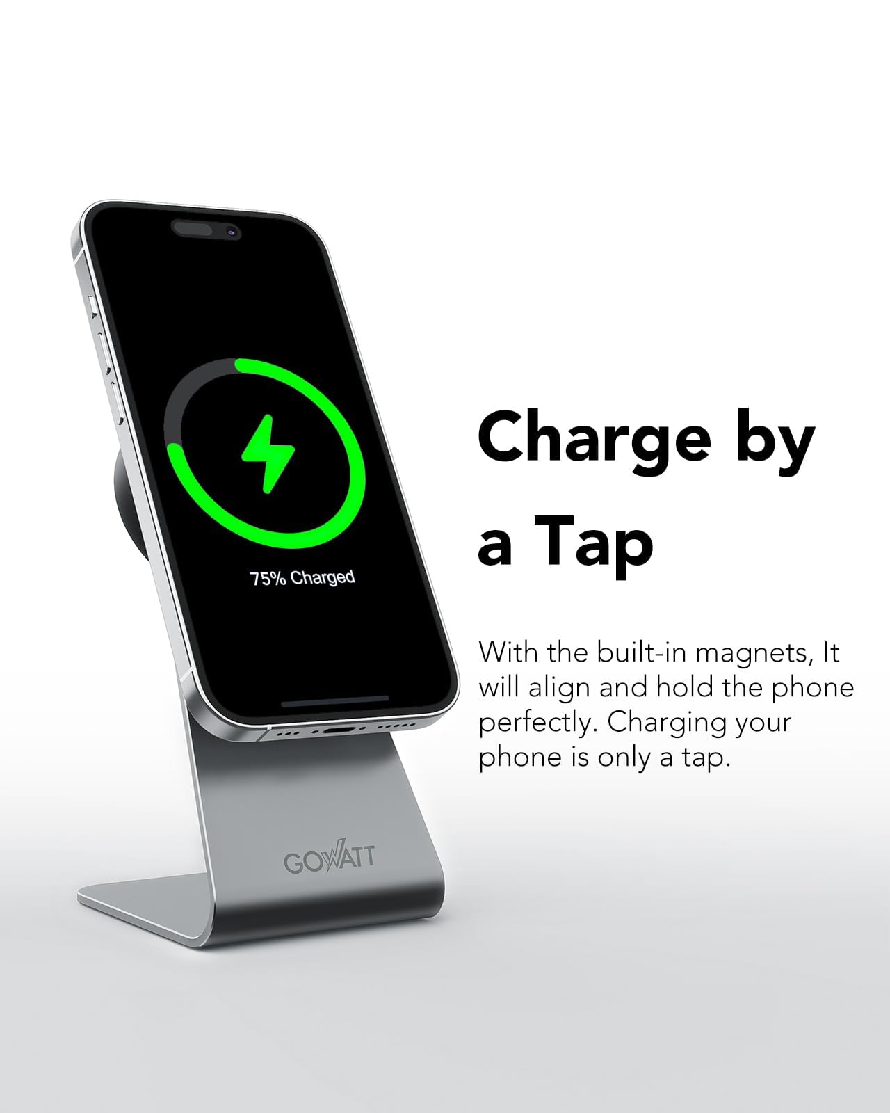 Gowatt Magsafe Charger Stand 15W Fast Charging Magnetic Charger, Compatible With Apple Magsafe Charger, Wireless Charger Compati