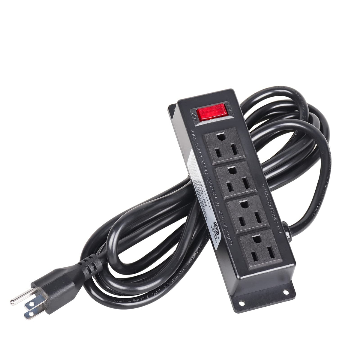 Mountable Power Strip With 4 Outlet, Wall Mount Under Desk Power Strip With 10Ft Cord, Flat Plug Power Socket For Home, Office, 