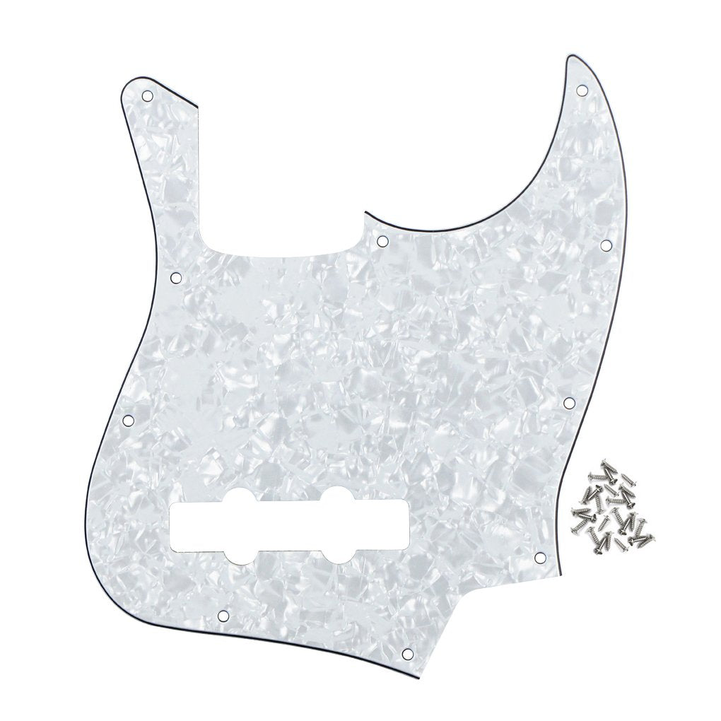 FLEOR 10 Hole J Bass Pickguard Scratch Plate Pick Guards for 4 Strings American/Mexican Standard J Bass Part, 4Ply White Pearl