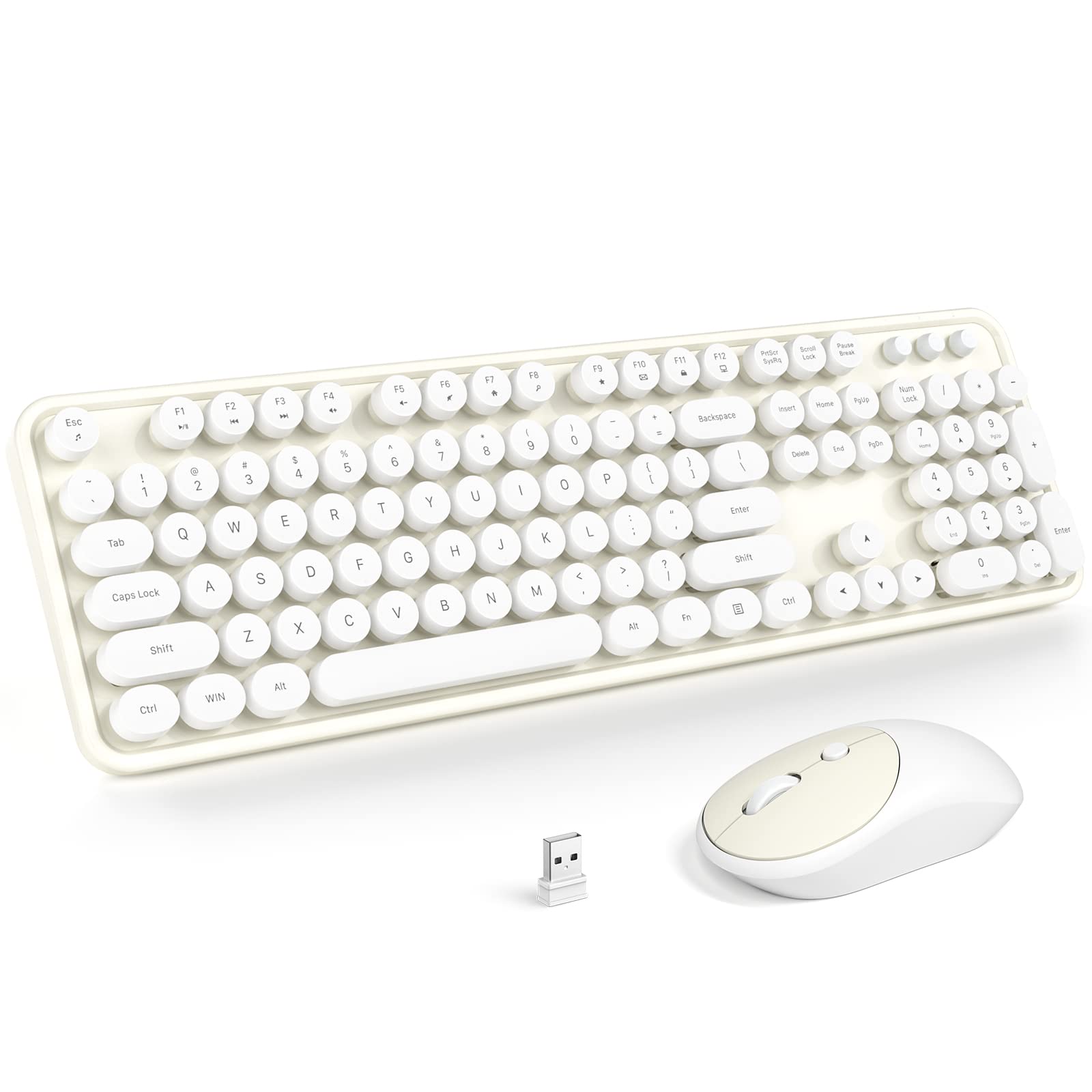 Knowsqt Wireless Keyboard And Mouse Combo   White Milky Full Sized 2.4 Ghz 104 Keys Typewriter Keyboard, Flexible Round Keycap A