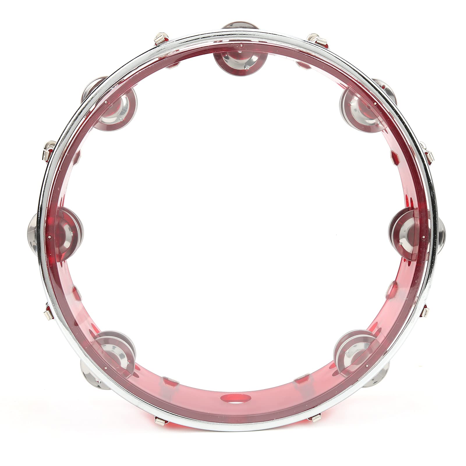 Ubervia Tambourine, Durable ABS Metal Double Row Percussion Jingles Crisp Sound for Playing(Red)