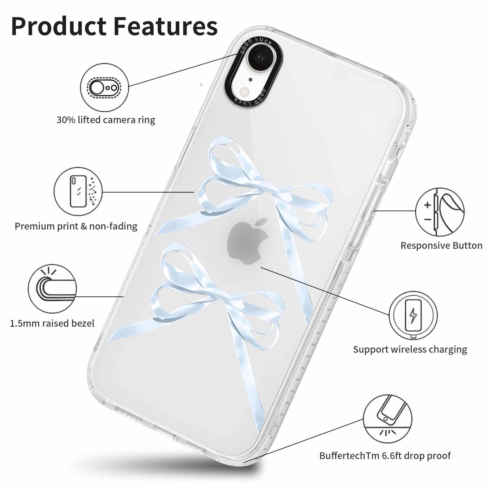 Rumdey 2 Pack Clear Bow Phone Case For Iphone Xr 6.1 Inch, Cute Aesthetic Pattern Design Protective Soft Slim Shockproof Tpu Bum