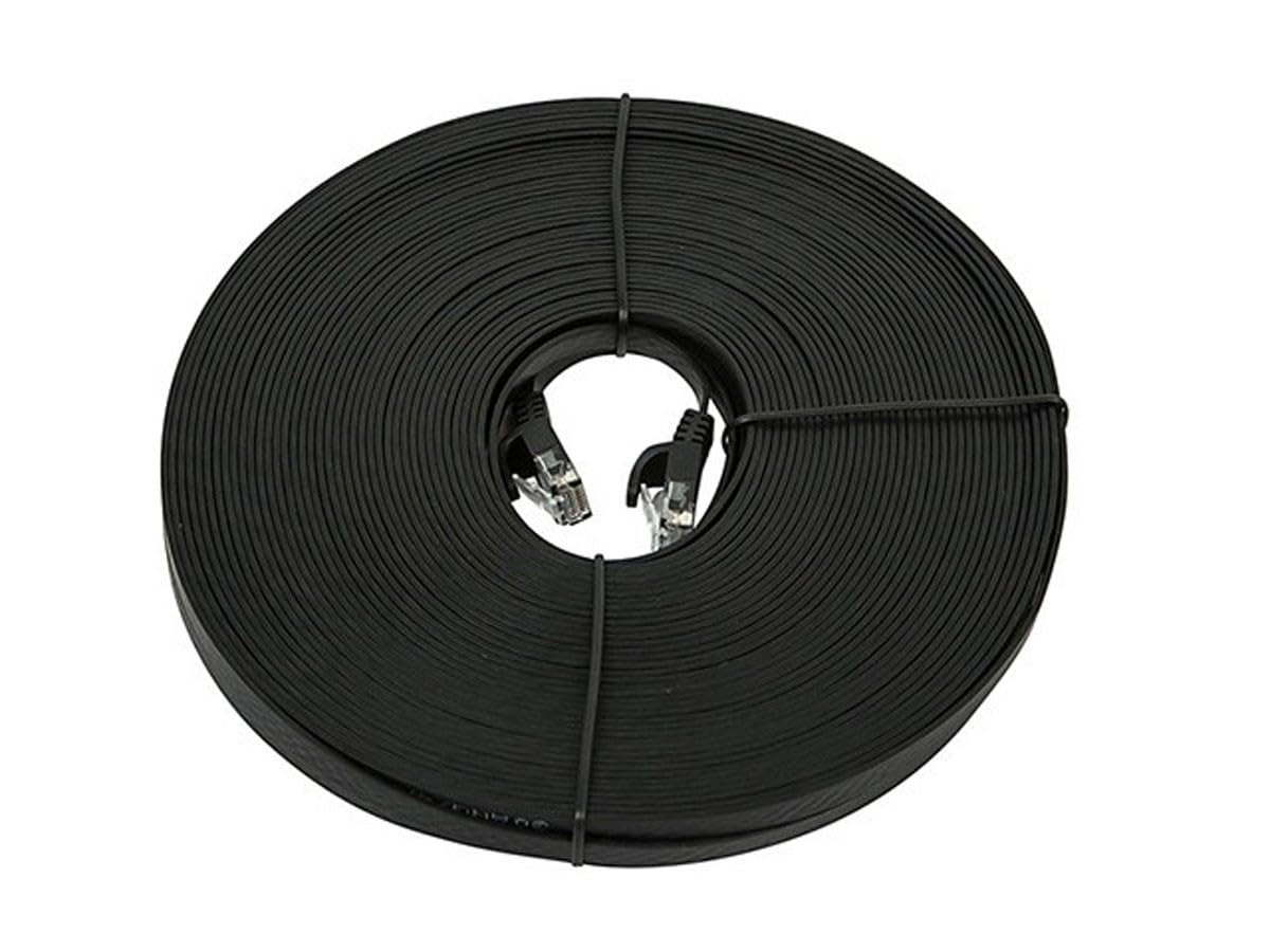 Monoprice Cat5E 100Ft Black Flat Patch Cable Utp 30Awg 350Mhz Pure Bare Copper Snagless Rj45 Flexboot Series Ethernet Cable