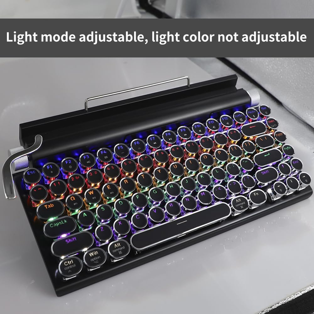 Adventurers Typewriter Style Retro Mechanical Keyboard Led Backlight 83 Keys Bluetooth 5.0 Blue Axis, Suitable Desktop Computers