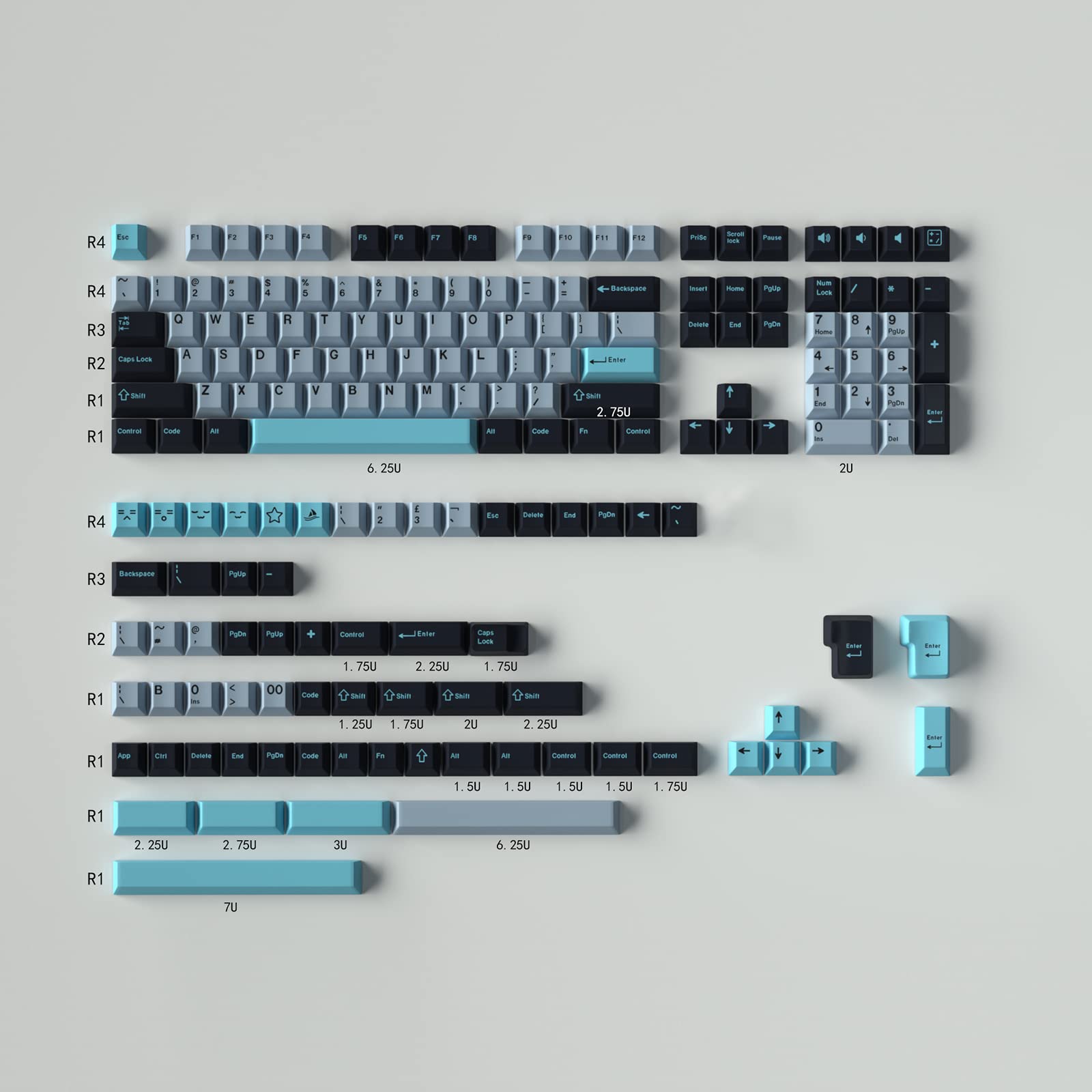 Hammerhead Light Keycaps 172 Keys Cherry Profile Double Shot Keycap Set Fit For Alice Keyboard 61/64/87/104/108 Cherry Mx Switch