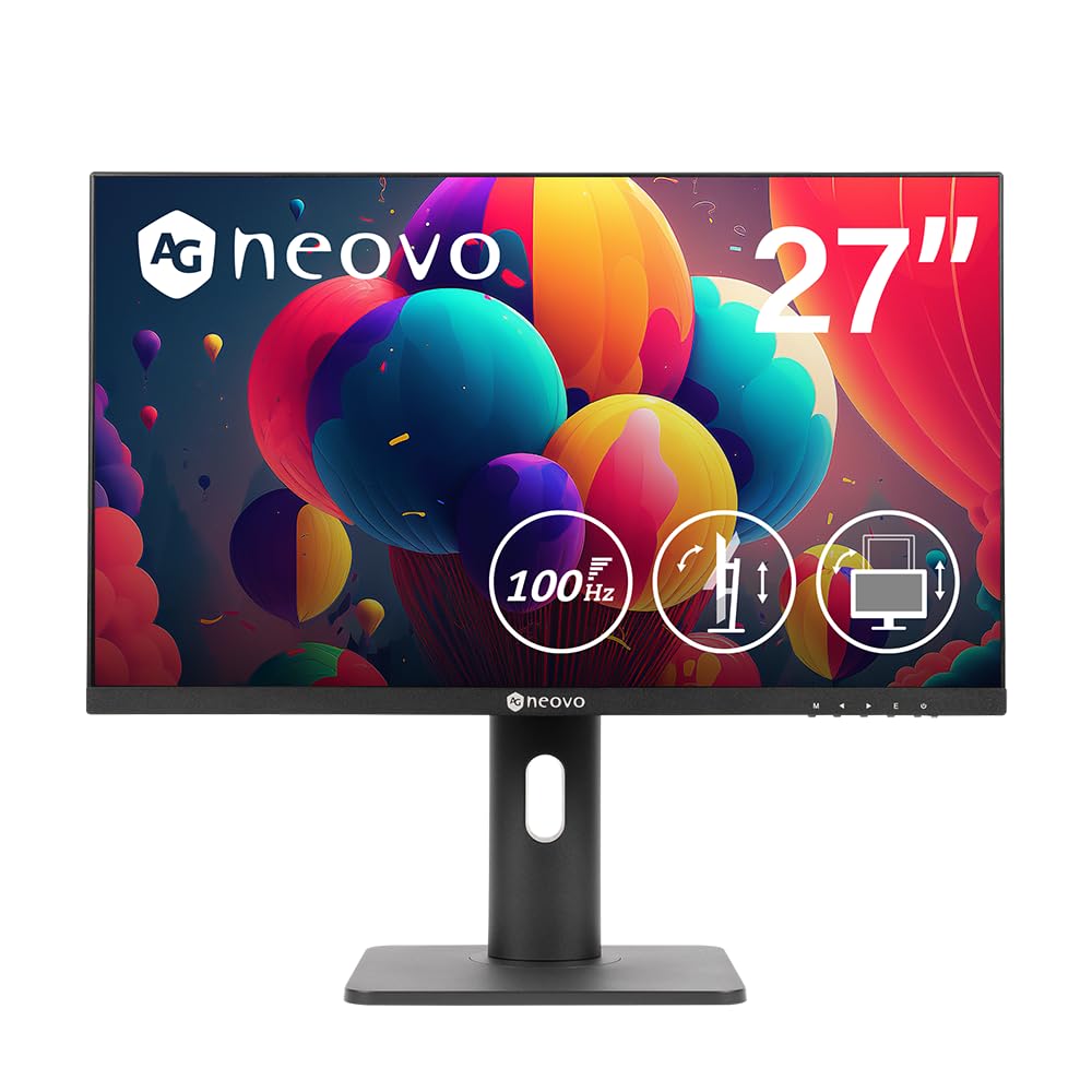 Ag Neovo Mh2703 27 Inch Monitor, Height Adjustable, 100Hz, Tuv Eyesafe Certified, Fhd 1920 X 1080P, Ips, Vga, Hdmi, Displayport