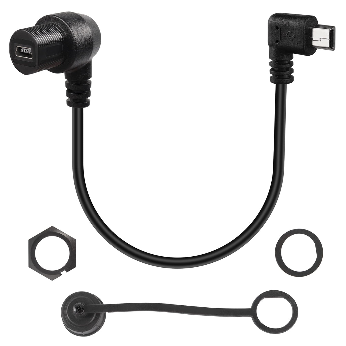 Qianrenon 90 Degree Angle Mini Usb Panel Flush Waterproof Extension Cable Mini Usb 5 Pin Right Angle Male To Female Panel Mount