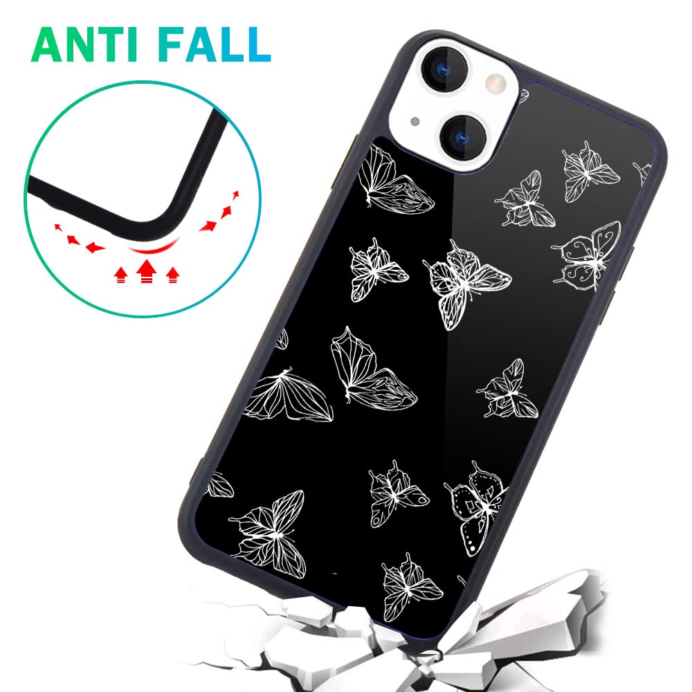 Maycari Compatible With Iphone 13 Case For Children Women White Butterfly Design, Hard Back With Funny Animal Pattern Soft Tpu B